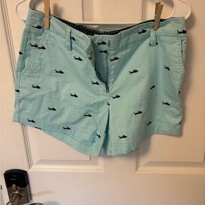 British Khaki Shorts Blue Size 6 Twill Chino Embroidered Sharks Southern Preppy